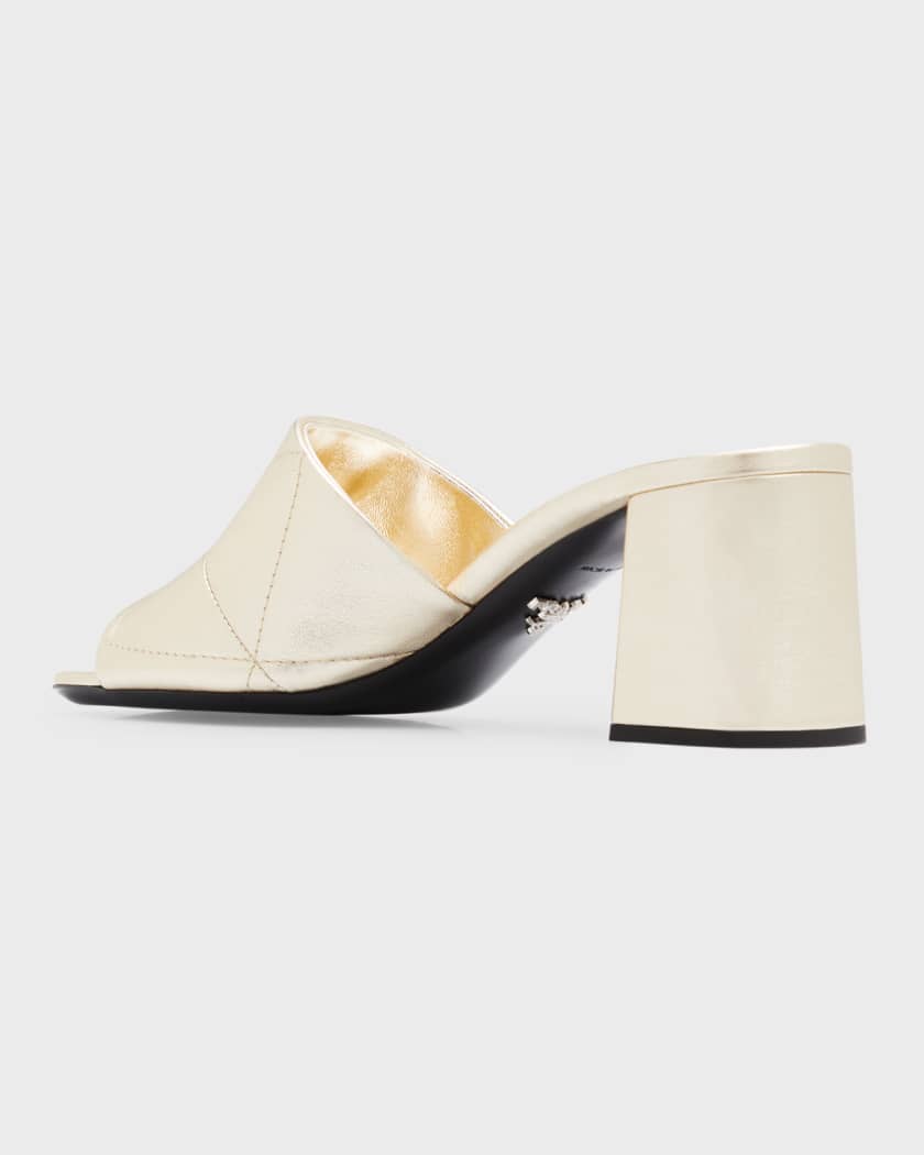 Quilted Leather Block-Heel Slide Sandals