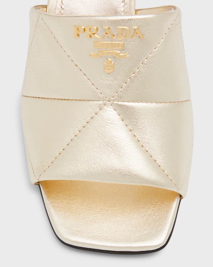 Quilted Leather Block-Heel Slide Sandals