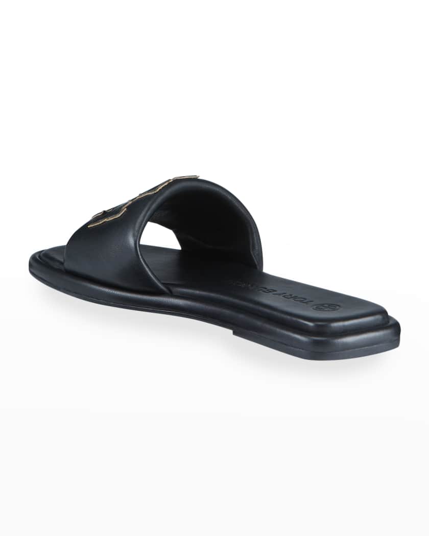Double T Leather Medallion Slide Sandals