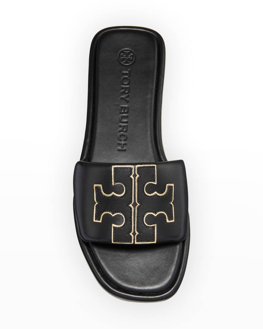 Double T Leather Medallion Slide Sandals
