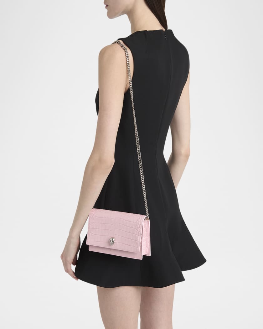 Mini Skull Croc-Embossed Crossbody Bag