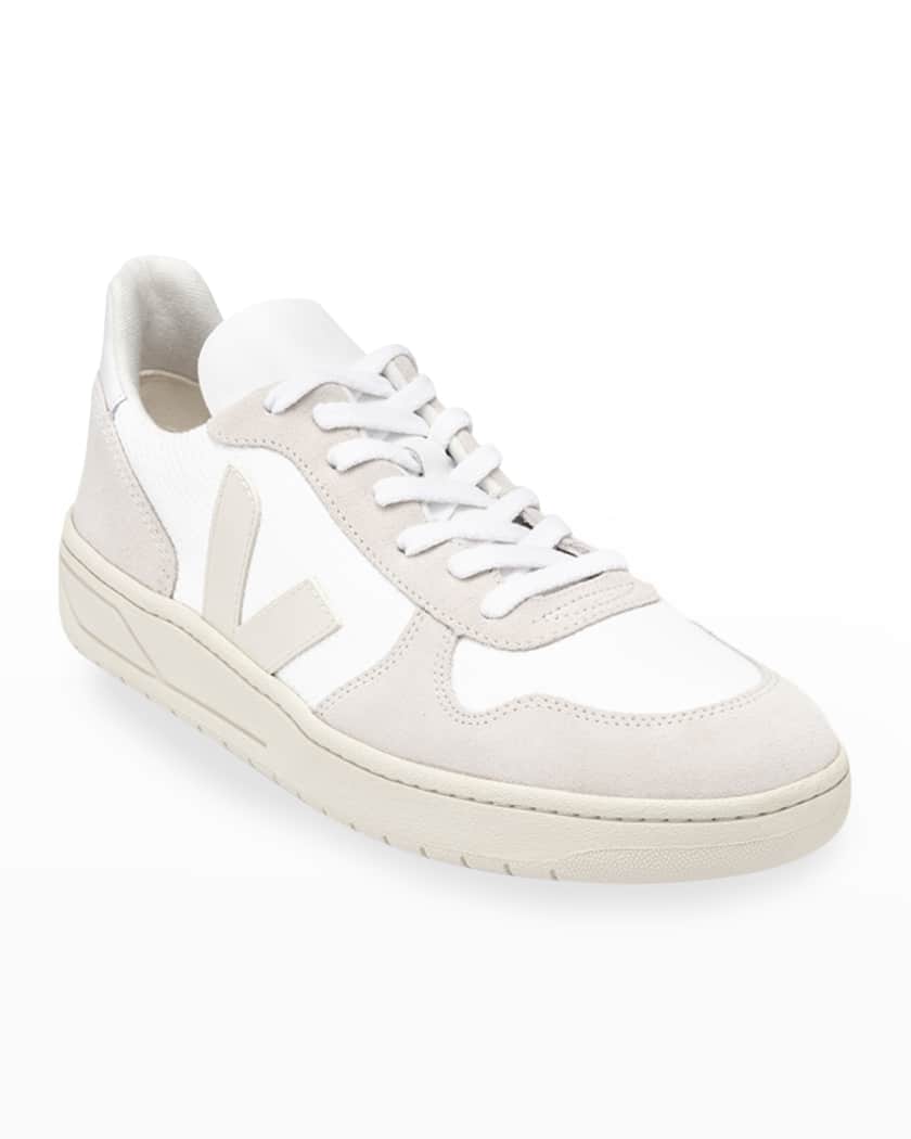 V-10 Mixed Leather Low-Top Court Sneakers