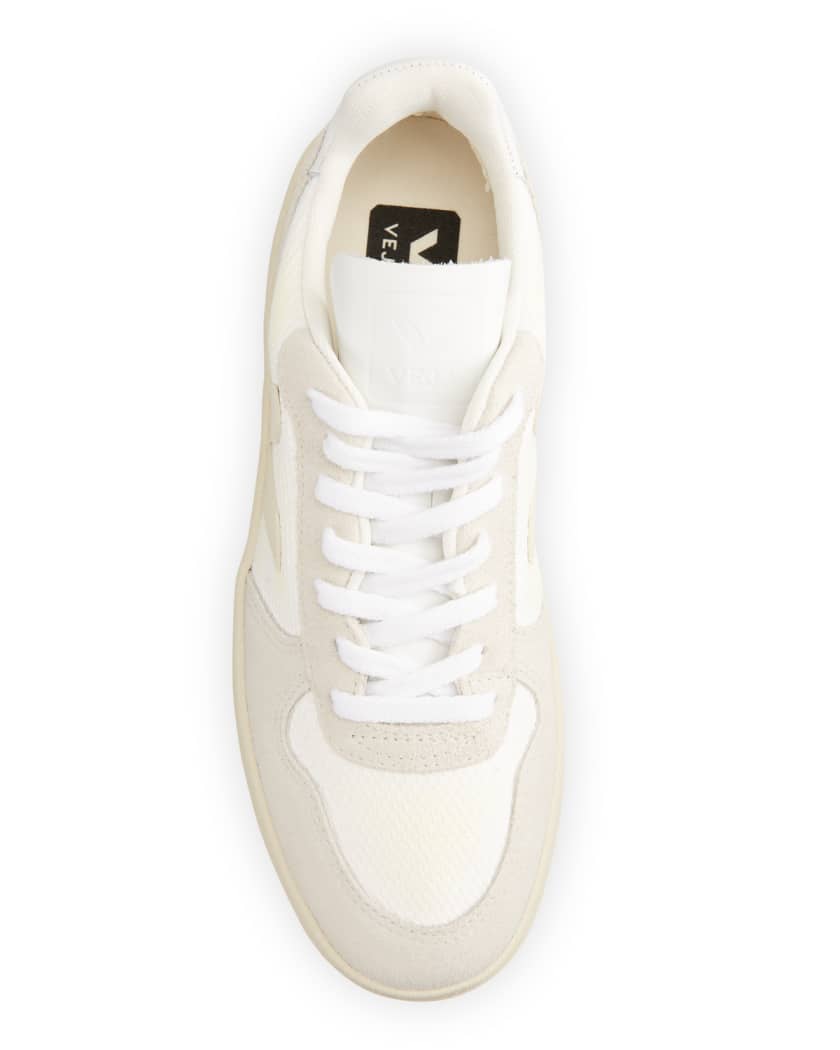 V-10 Mixed Leather Low-Top Court Sneakers