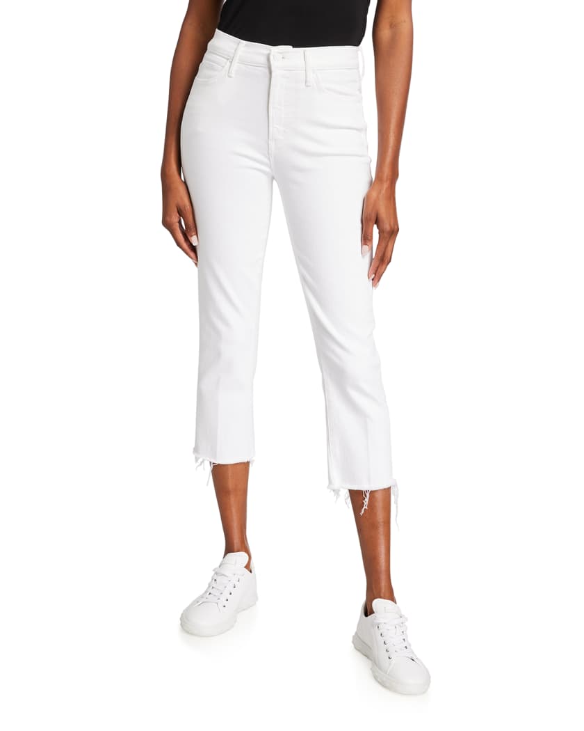 Mother High Waisted Rascal Cropped Fray Jeans Neiman Marcus