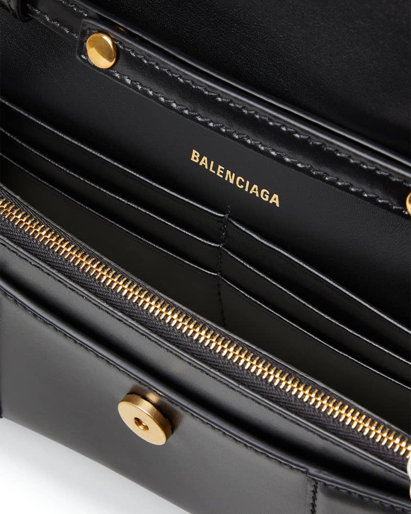 Balenciaga Hourglass Leather Wallet On Chain Bag in Black