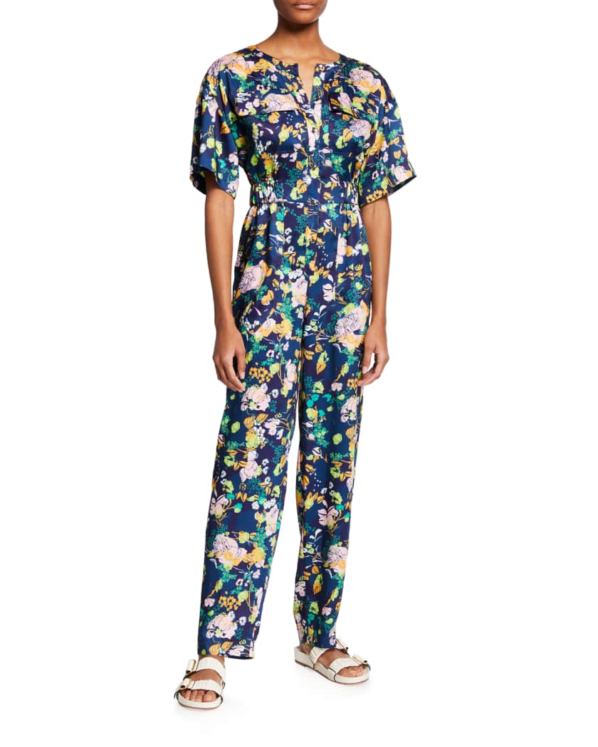 Short sleeve floral jumpsuit clearance