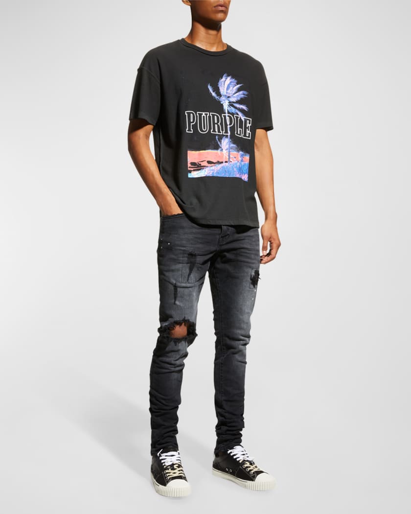 Men's Dropped-Fit Distressed Resin Jeans