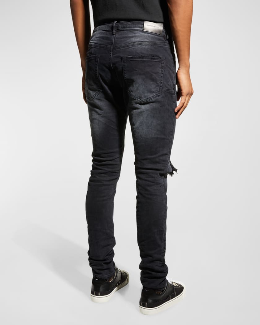 PURPLE Men's Distressed Paint-Splatter Slim Jeans - Bergdorf Goodman