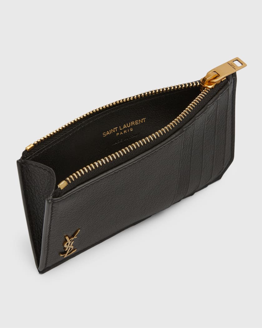 Saint Laurent Men's YSL Monogram Croc-Embossed Card Case