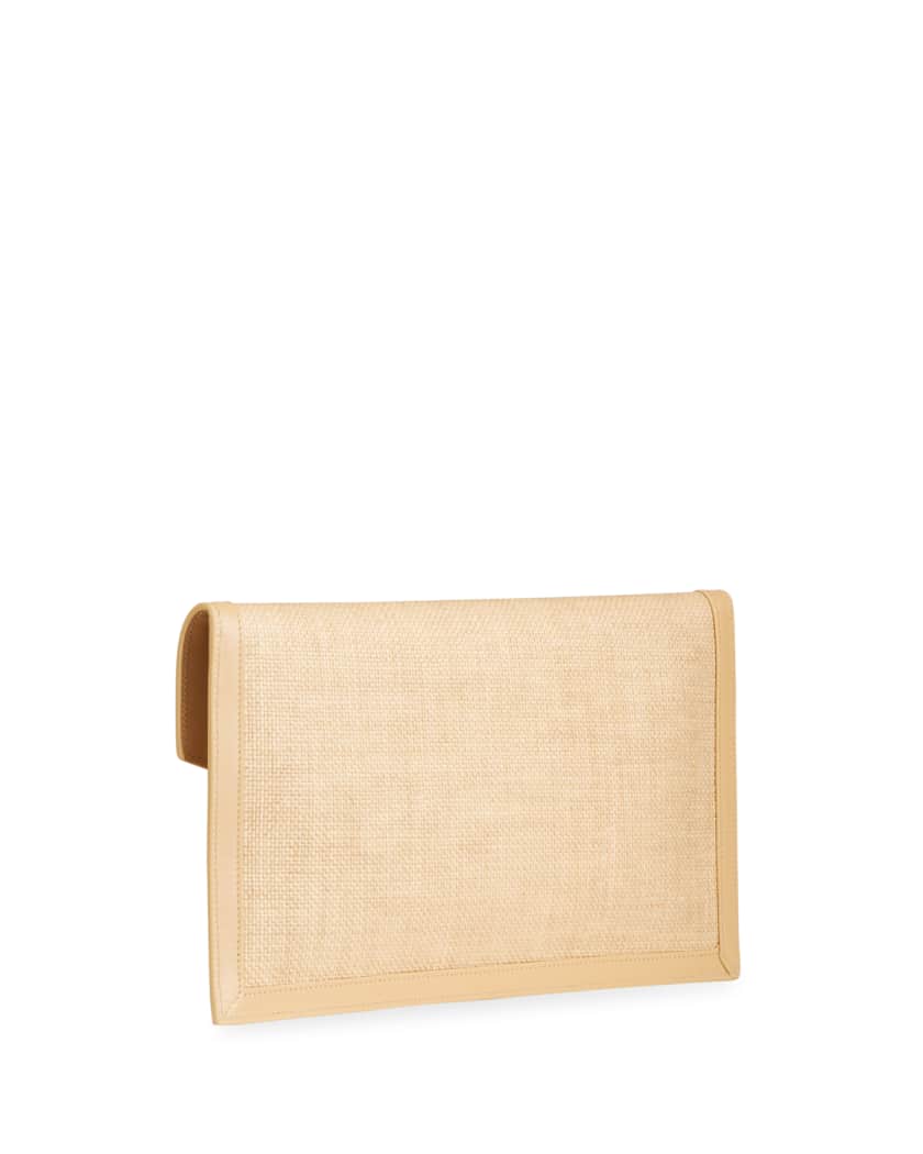 Uptown Micro Raffia/Leather Envelope Flap Pouch Wallet