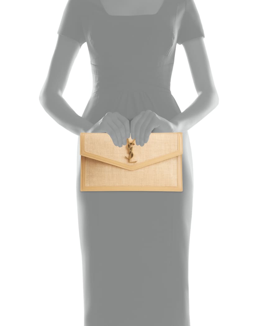 Uptown Micro Raffia/Leather Envelope Flap Pouch Wallet