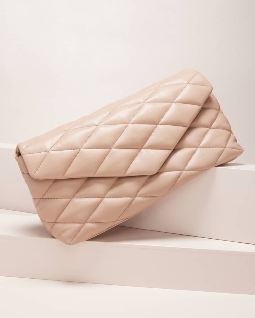 SAINT LAURENT Shearling Quilted Sade Puffer Envelope Clutch