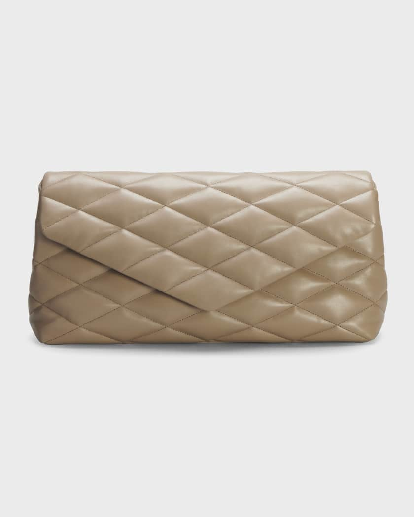 YVES SAINT LAURENT Uptown Envelope Grain De Poudre Leather Clutch Beig