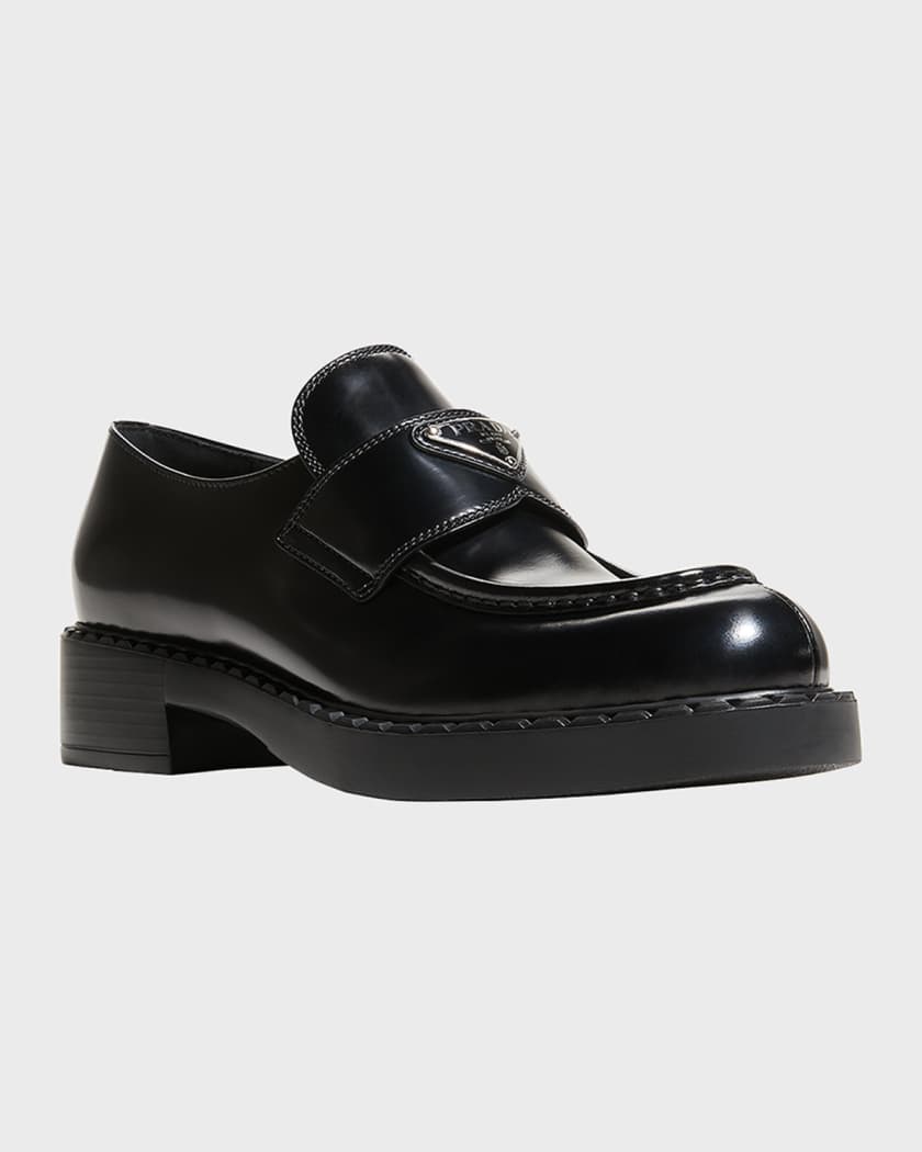 Prada logo loafers womens hot sale