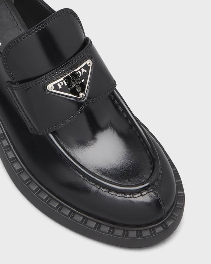 Leather Triangle Logo Loafers