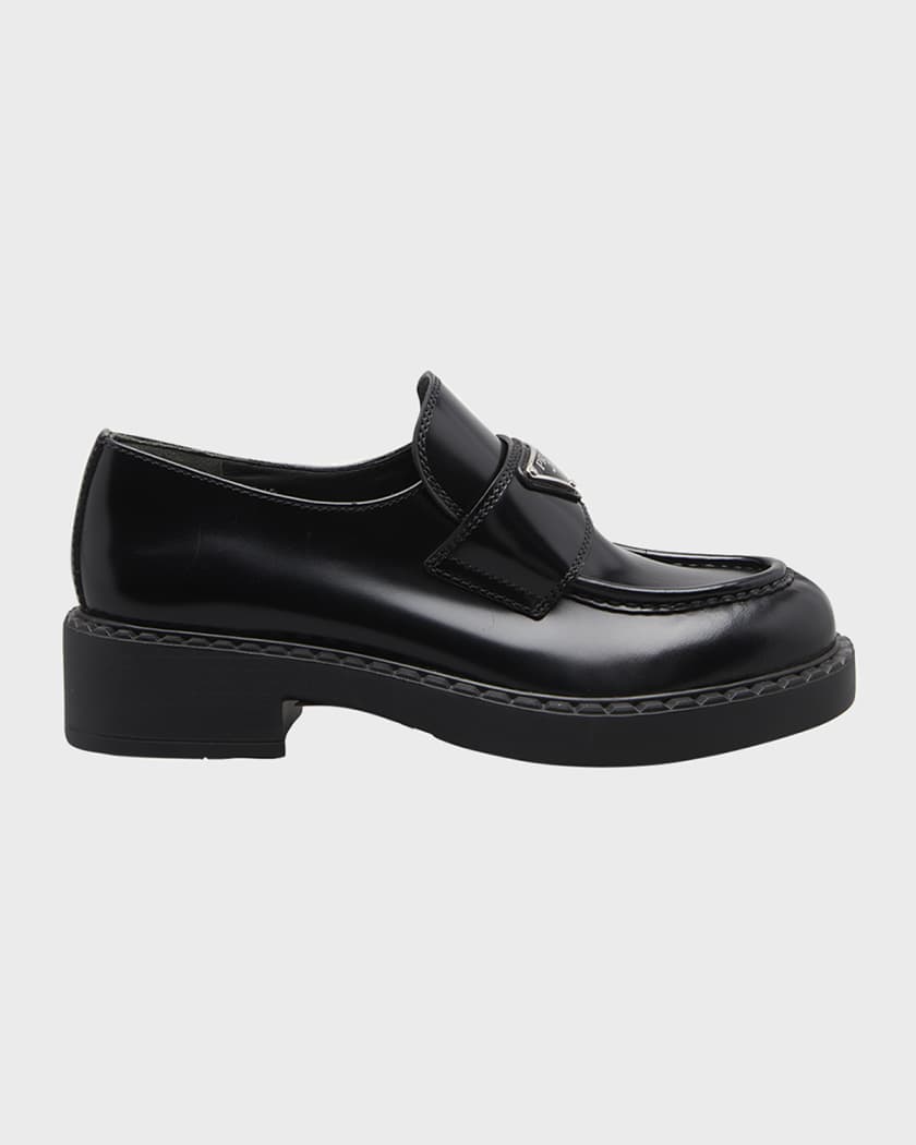 Prada Leather Triangle Logo Loafers