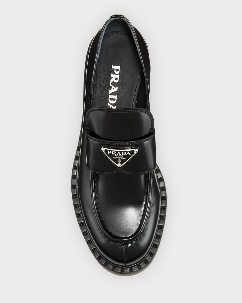 Prada Leather Triangle Logo Loafers | Neiman Marcus