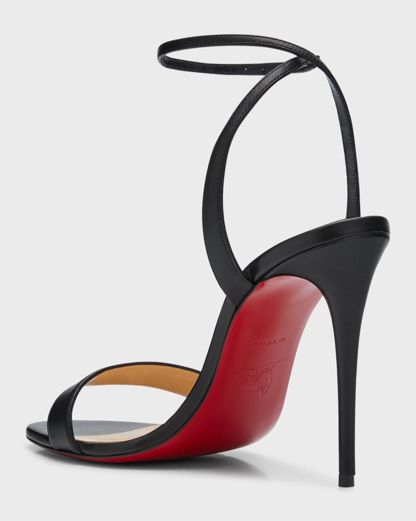 Christian Louboutin 100 Lipstick Heel Black Patent Sandals Red Bottom Size  37.5