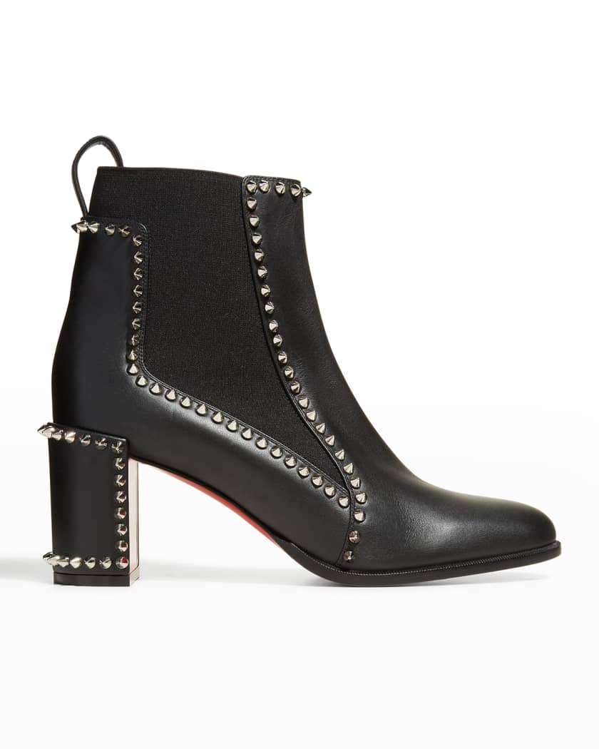 Christian Louboutin Outline Spike Red Sole Ankle Booties Black
