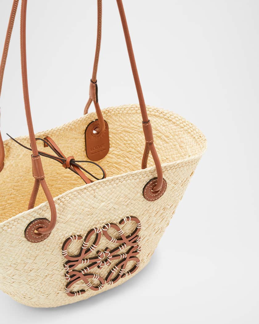 x Paula's Ibiza Anagram Small Basket Bag in Iraca Palm with Leather Handles