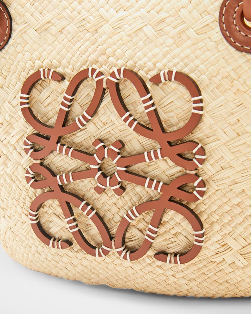 x Paula's Ibiza Anagram Small Basket Bag in Iraca Palm with Leather Handles