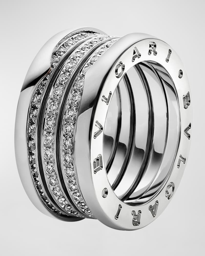 BVLGARI B.Zero1 18k White Gold 4-Band Ring with Diamonds, EU 62