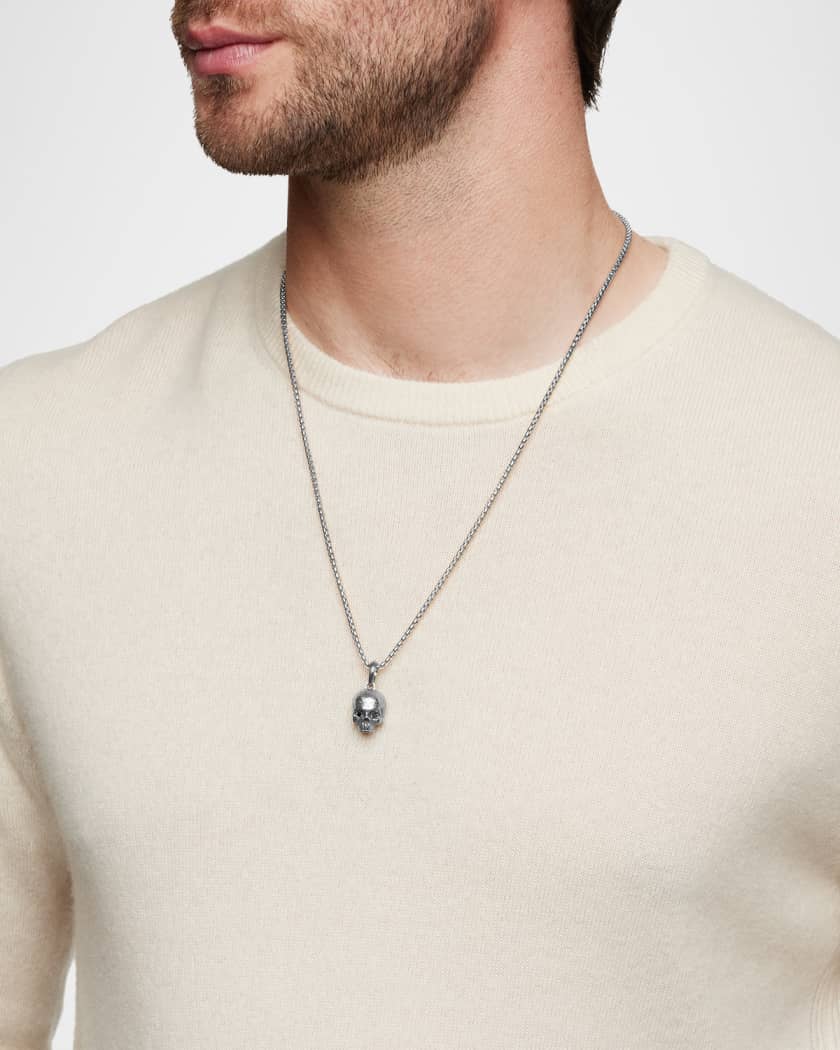 Men's Memento Mori Skull Pendant with Diamonds in Silver, 18mm