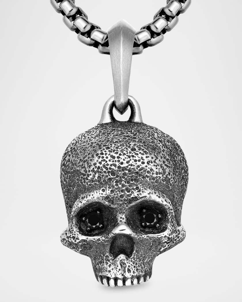 Men's Memento Mori Skull Pendant with Diamonds in Silver, 18mm