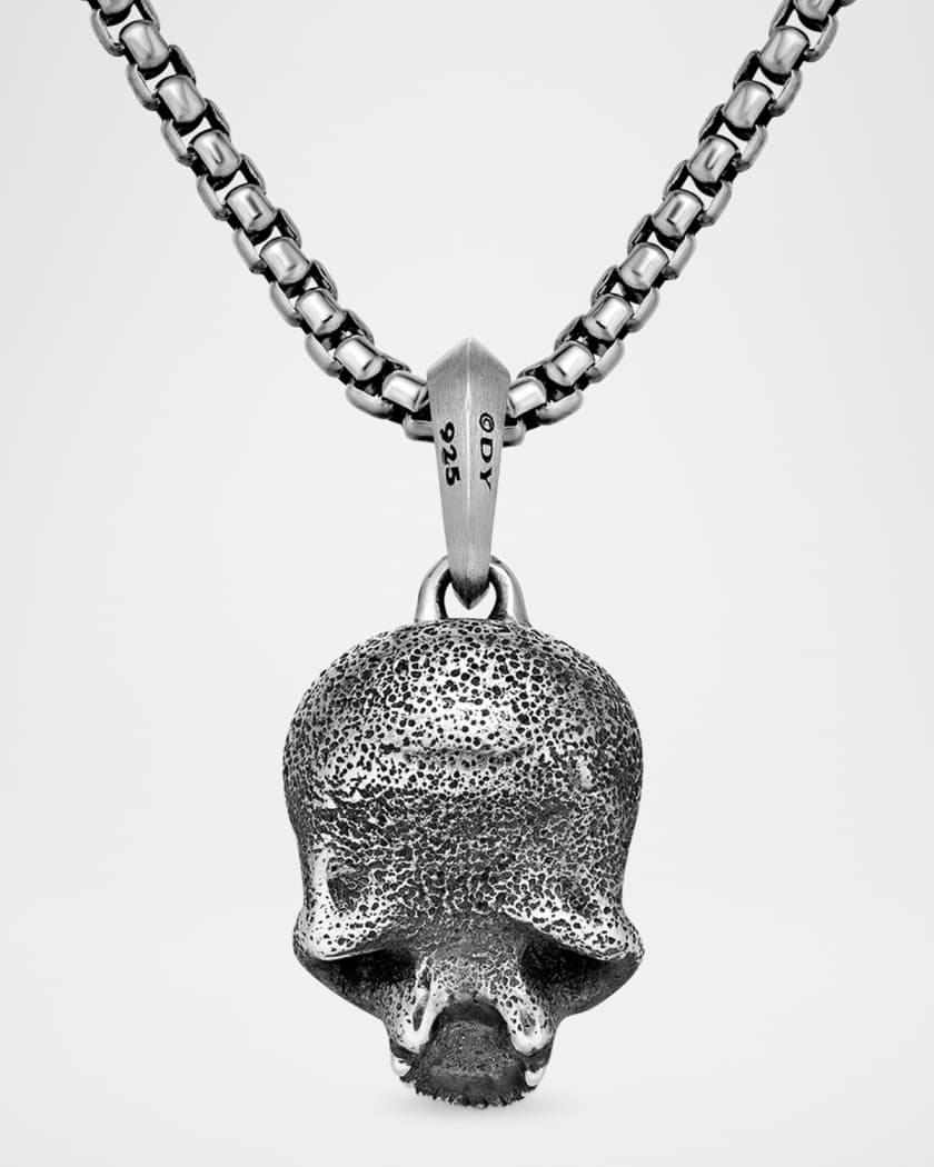Men's Memento Mori Skull Pendant with Diamonds in Silver, 18mm