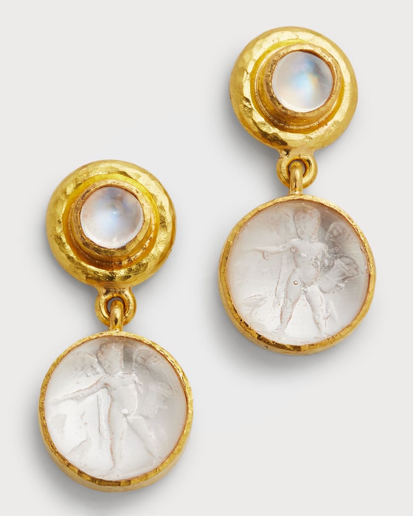 Elizabeth Locke 19K Venetian Glass Intaglio Swinging Earrings with