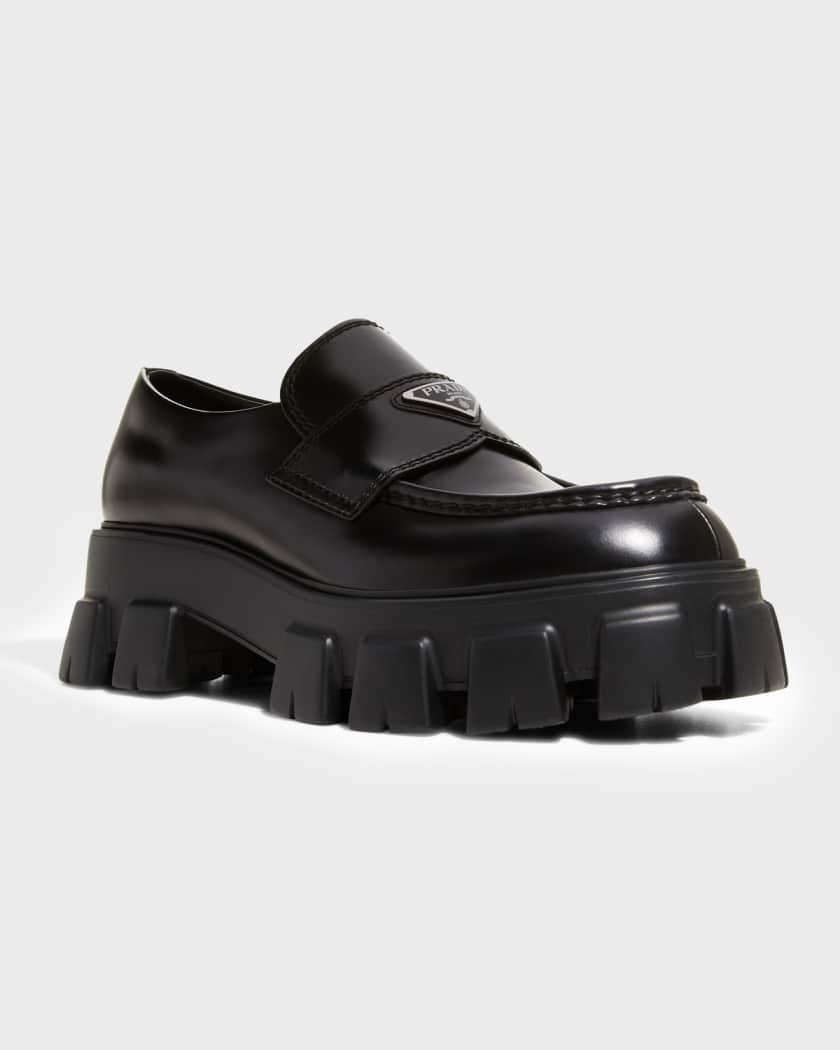 Prada Men's Monolith Lug-Sole Brushed Leather Loafers | Neiman Marcus