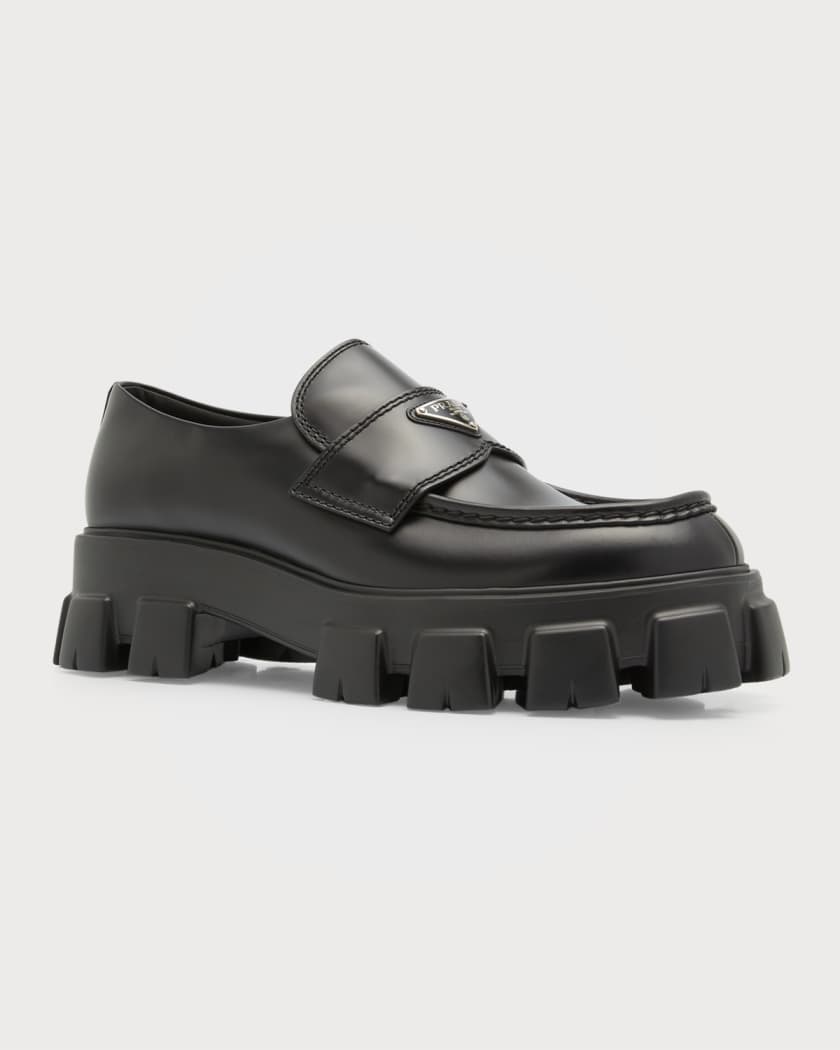 Prada Men's Monolith Lug-Sole Brushed Leather | Neiman Marcus