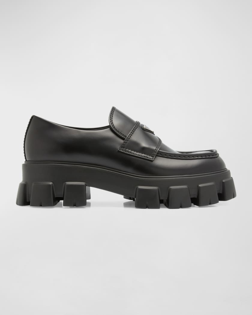 Prada Men's Monolith Lug-Sole Brushed Leather Loafers | Neiman Marcus