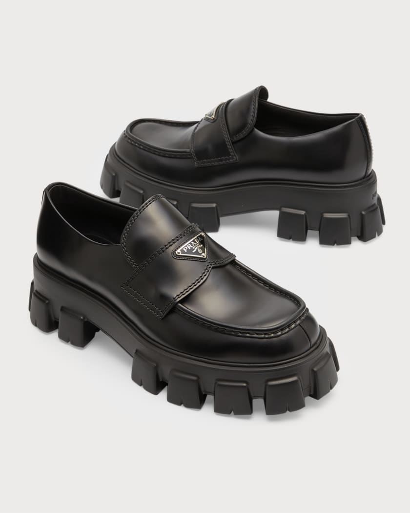 Prada Monolith Brushed leather lace-up shoes - Black