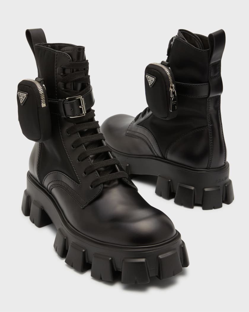 Leather Nylon And Rubber Boots in Black - Prada