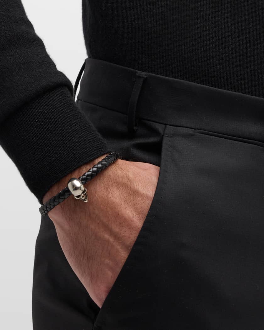 Alexander McQueen Men s Braided Leather Skull Bracelet Neiman Marcus