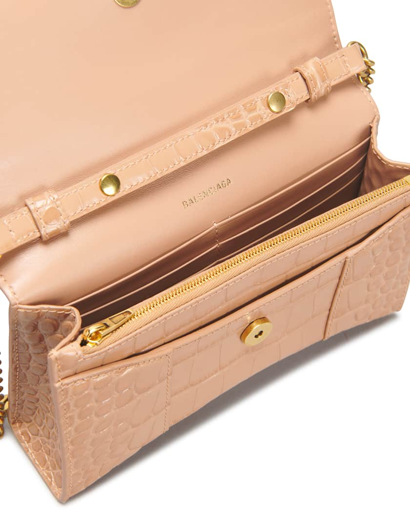 Hourglass Leather Wallet On Chain in Pink - Balenciaga