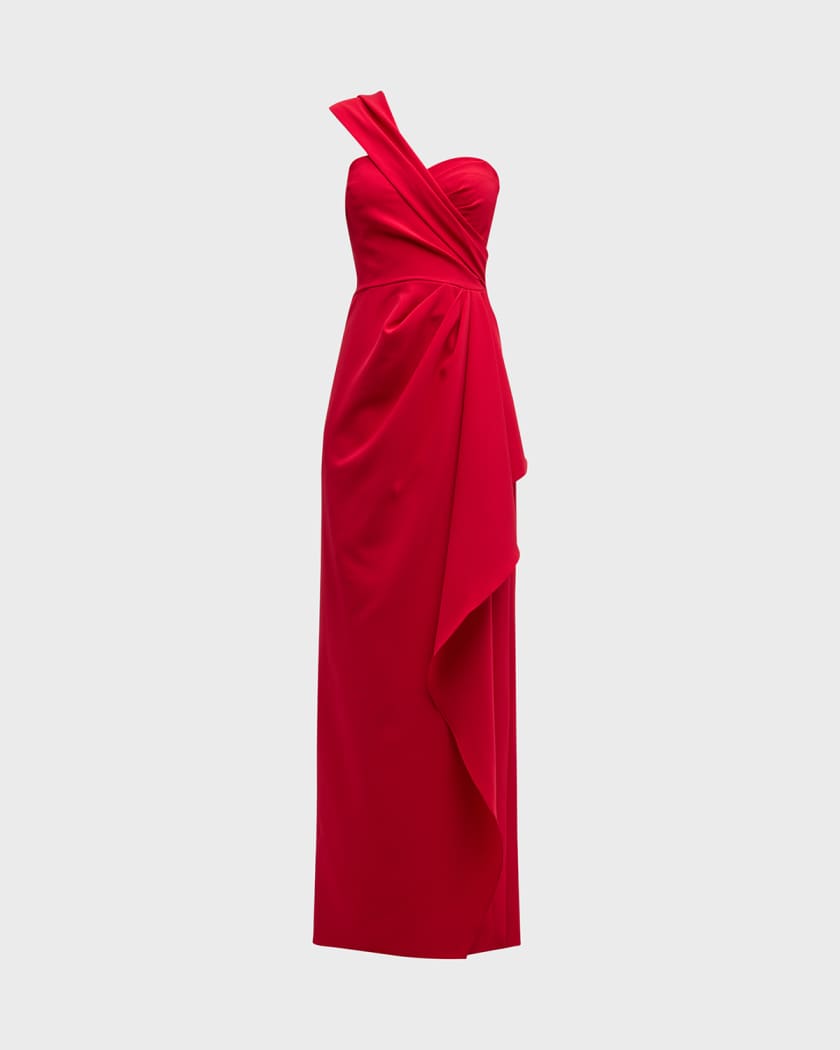 Rickie Freeman for Teri Jon One-Shoulder Draped Stretch Crepe Gown