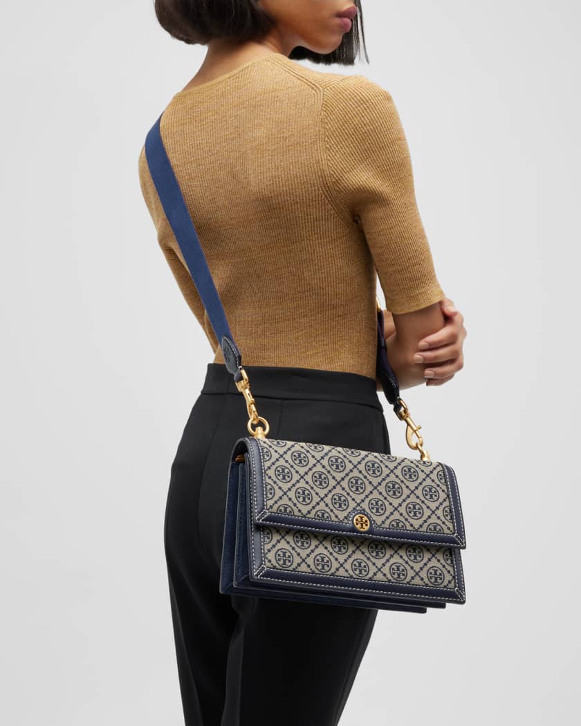 T Monogram Jacquard Shoulder Bag in Black - Tory Burch