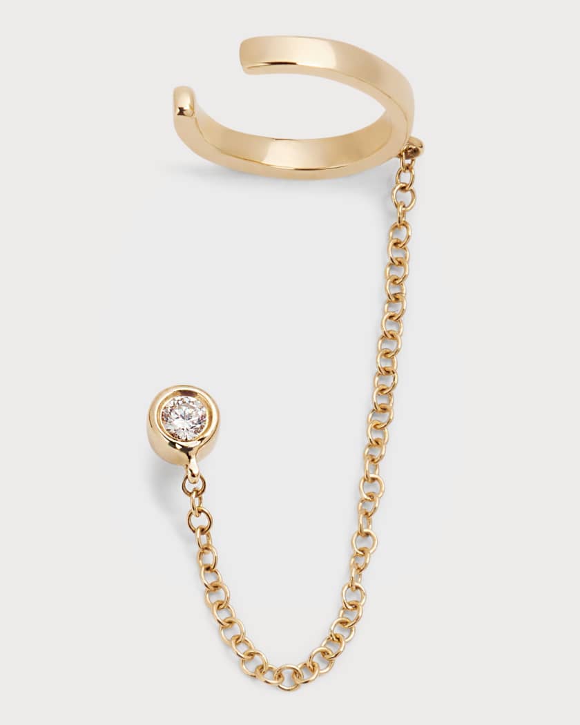 Zoe Lev Jewelry 14k Gold Ear Cuff with Bezel Diamond Chain Single