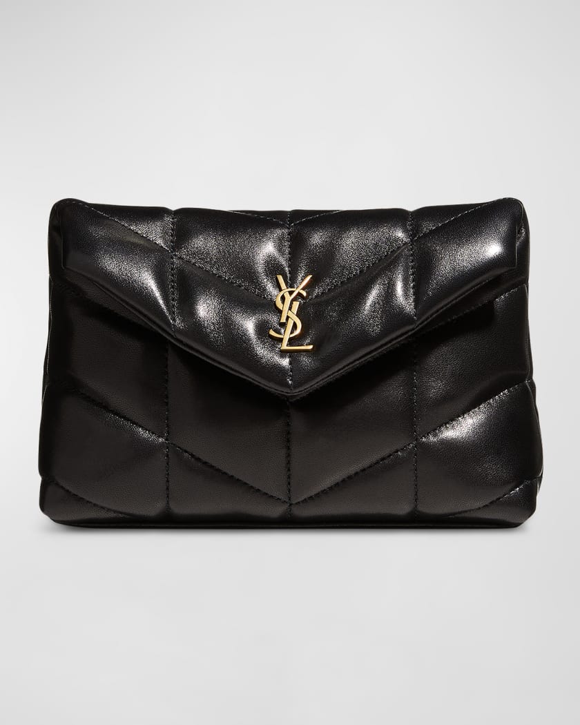 Black Puffer YSL-logo padded leather pouch, Saint Laurent