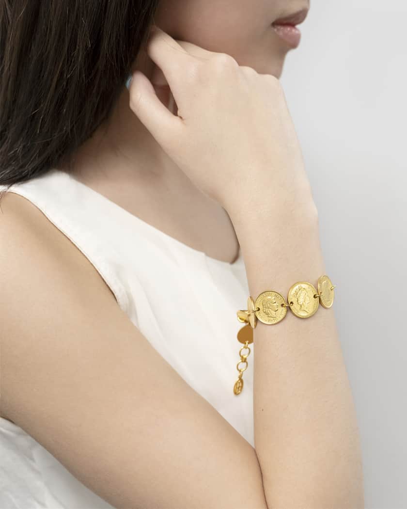 Gold Coin Charm Dual Chain Bracelet