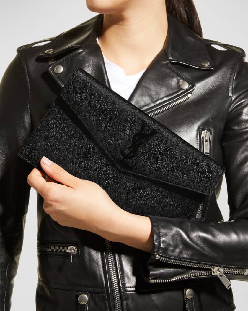 Saint Laurent Uptown Pebbled Leather Pouch in Nero