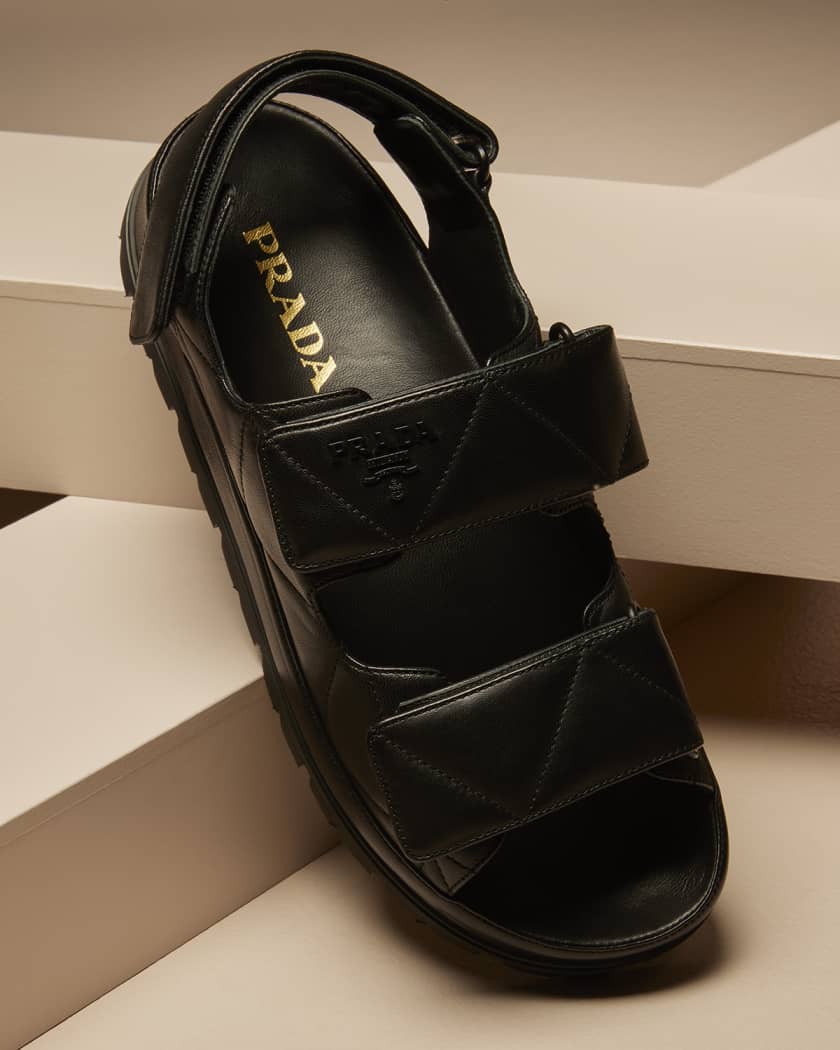 Black Shearling-lined quilted-leather sandals, Prada