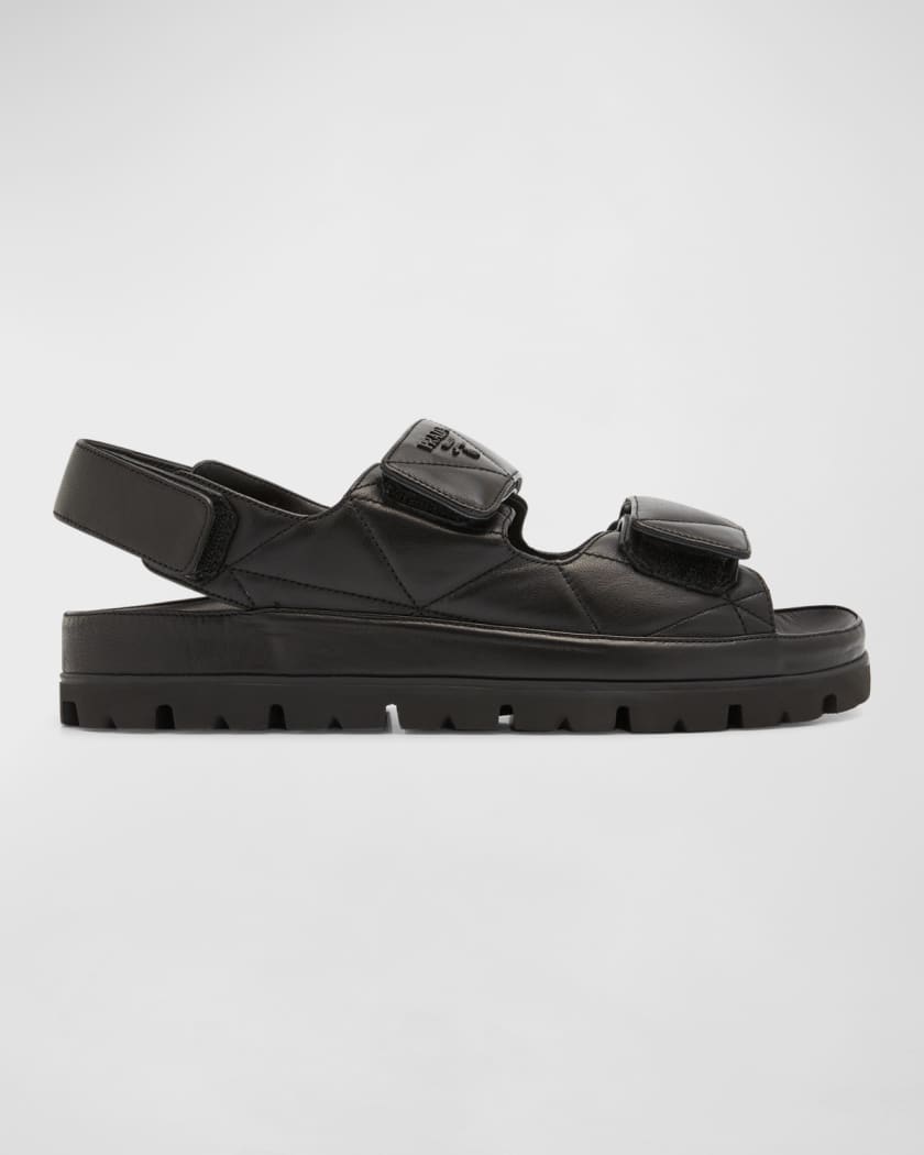 Black Shearling-lined quilted-leather sandals, Prada