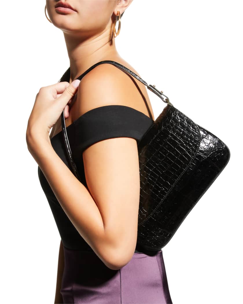 Croc-Embossed Shoulder Bag with Push Lock