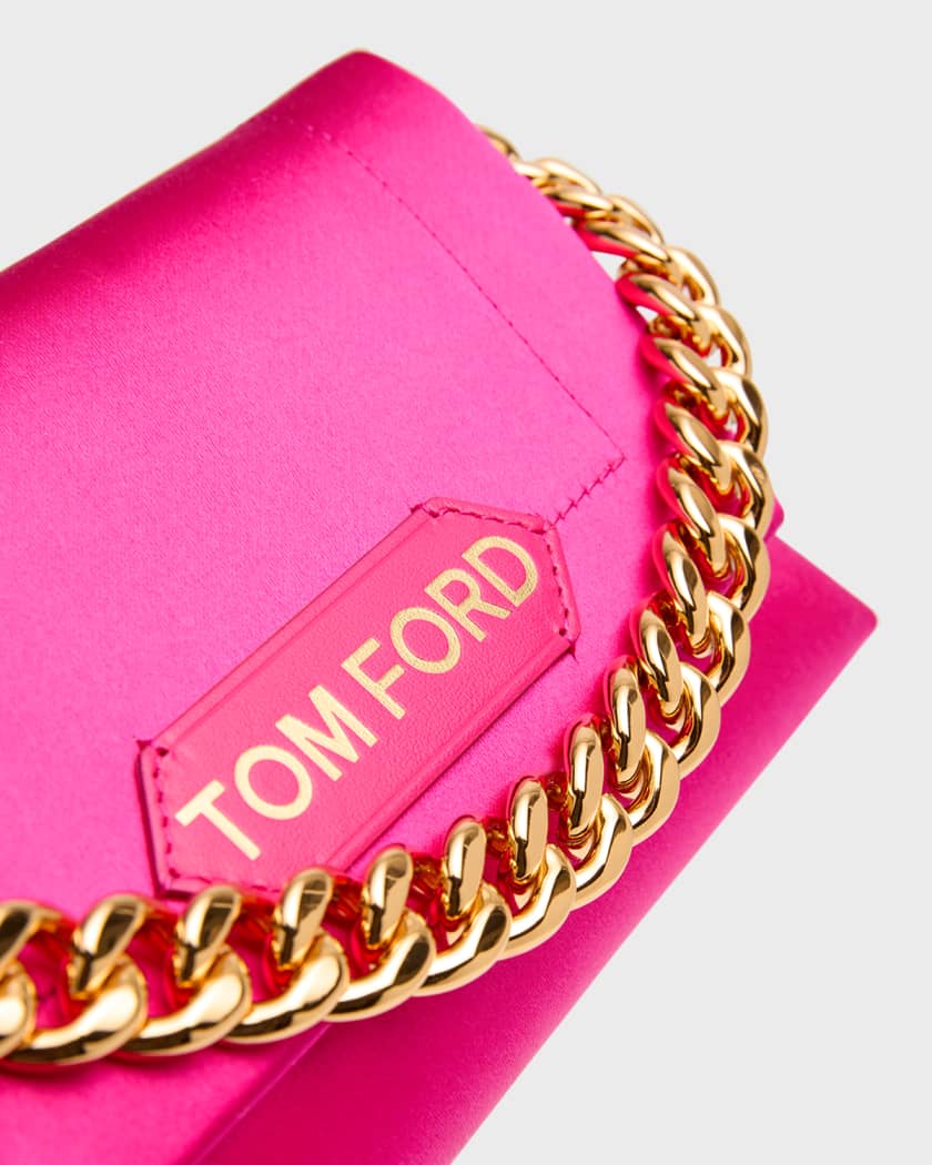 Tom Ford Label Leather-trimmed Satin Clutch in Pink