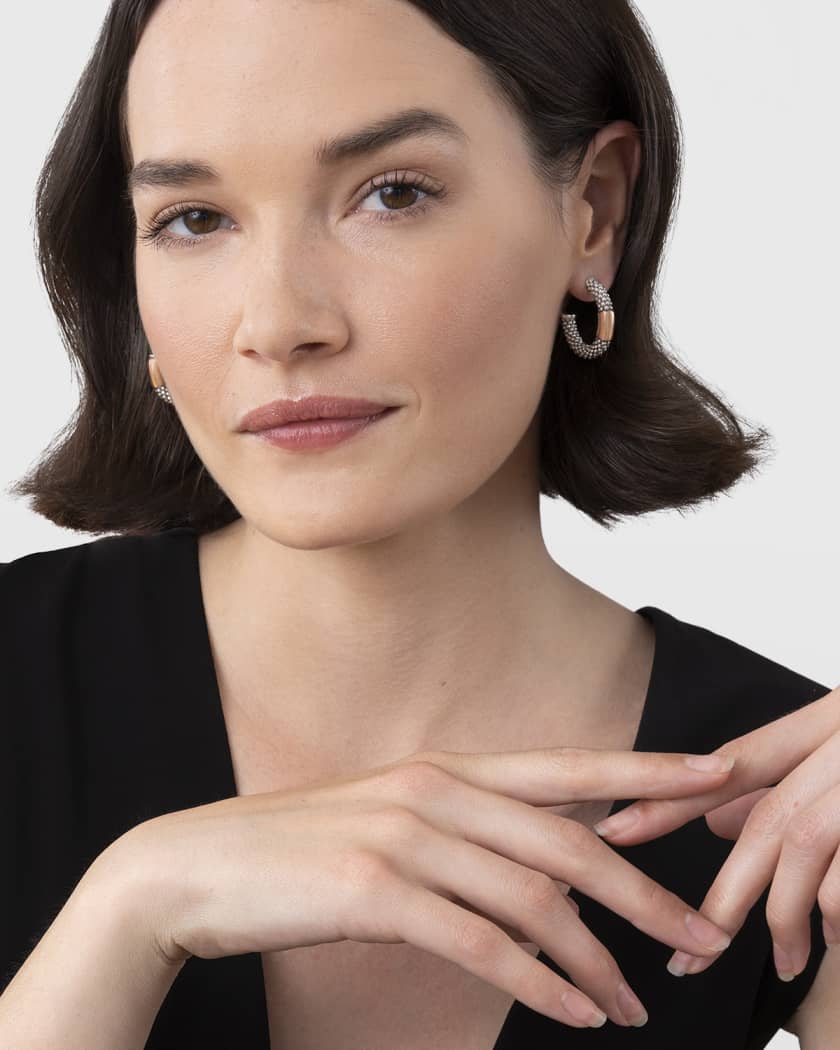 Lagos High Bar Two Tone Rose Gold 28mm Caviar Smooth Bar Hoop Earrings Neiman Marcus