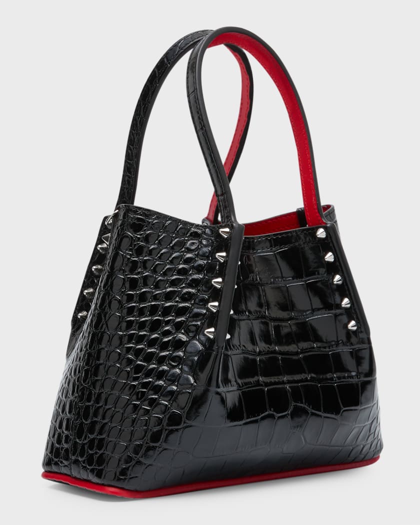 Black Leather-Look Embossed Logo Tote Bag