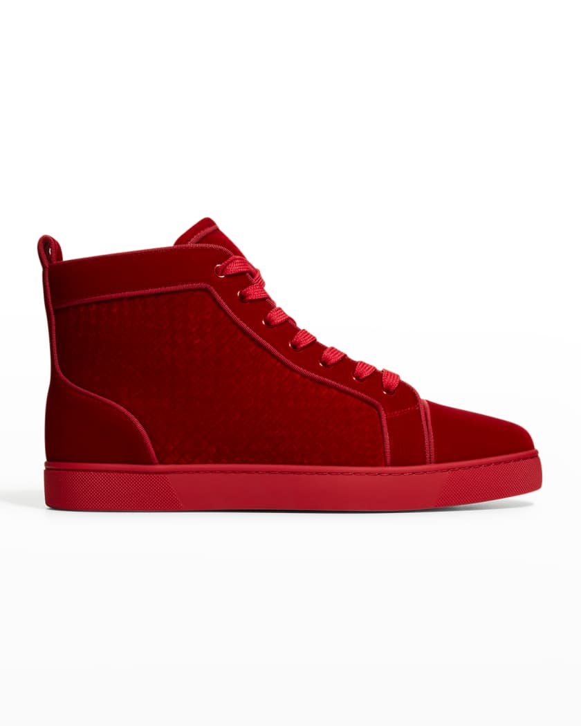 Christian Louboutin Louis Orlato Red Sole Woven Velour High-Top Sneakers | Neiman